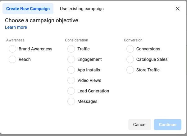 Facebook Ads campaign objectives